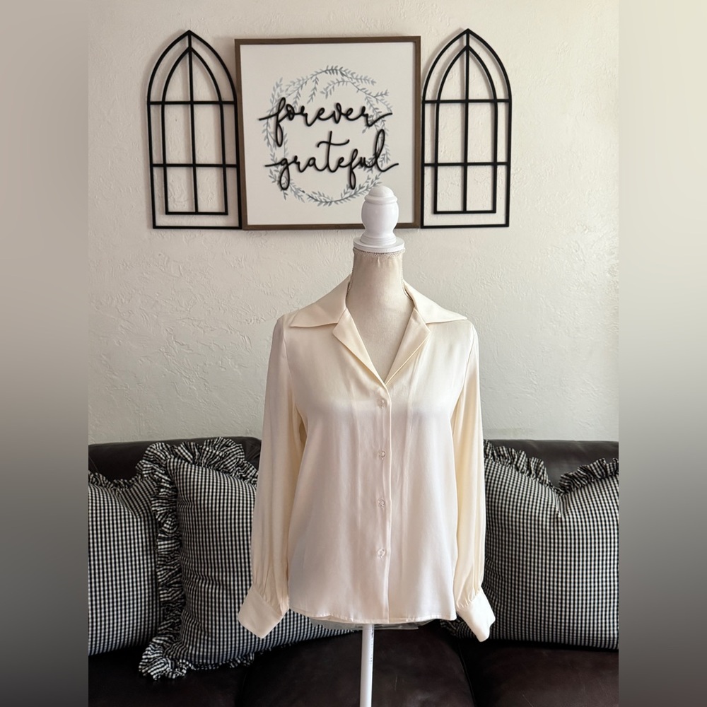 ANINE BING Mylah Button Up Blouse in Pearl 100% Silk Size XS Classic